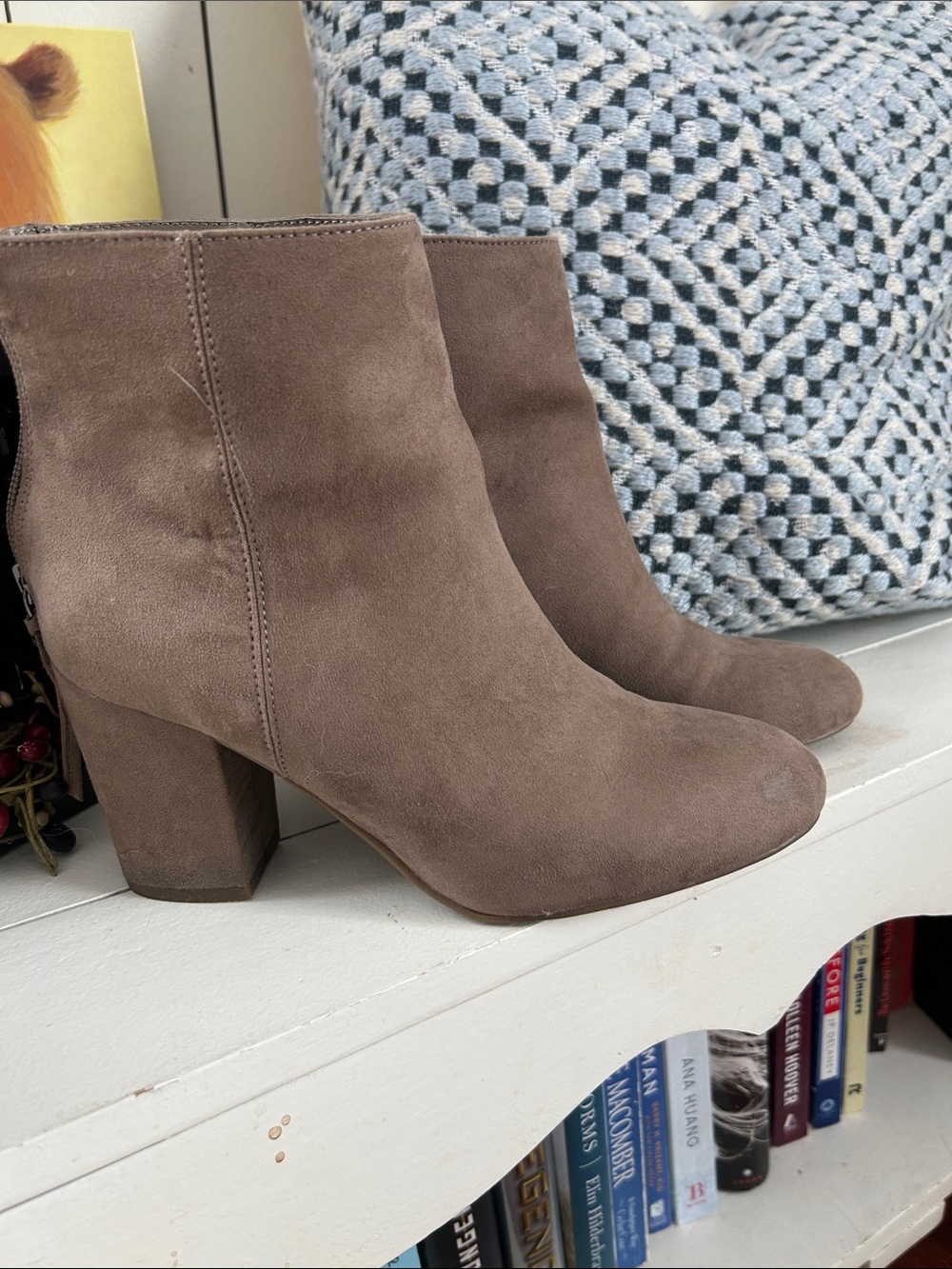 Taupe Suede Block Heel Ankle Boots - Women